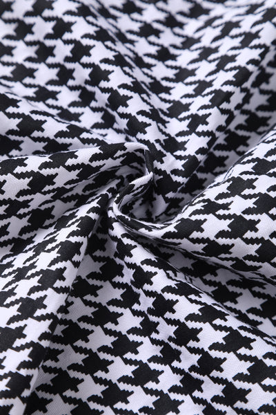 Close up view of Houndstooth Roll Collar Dress