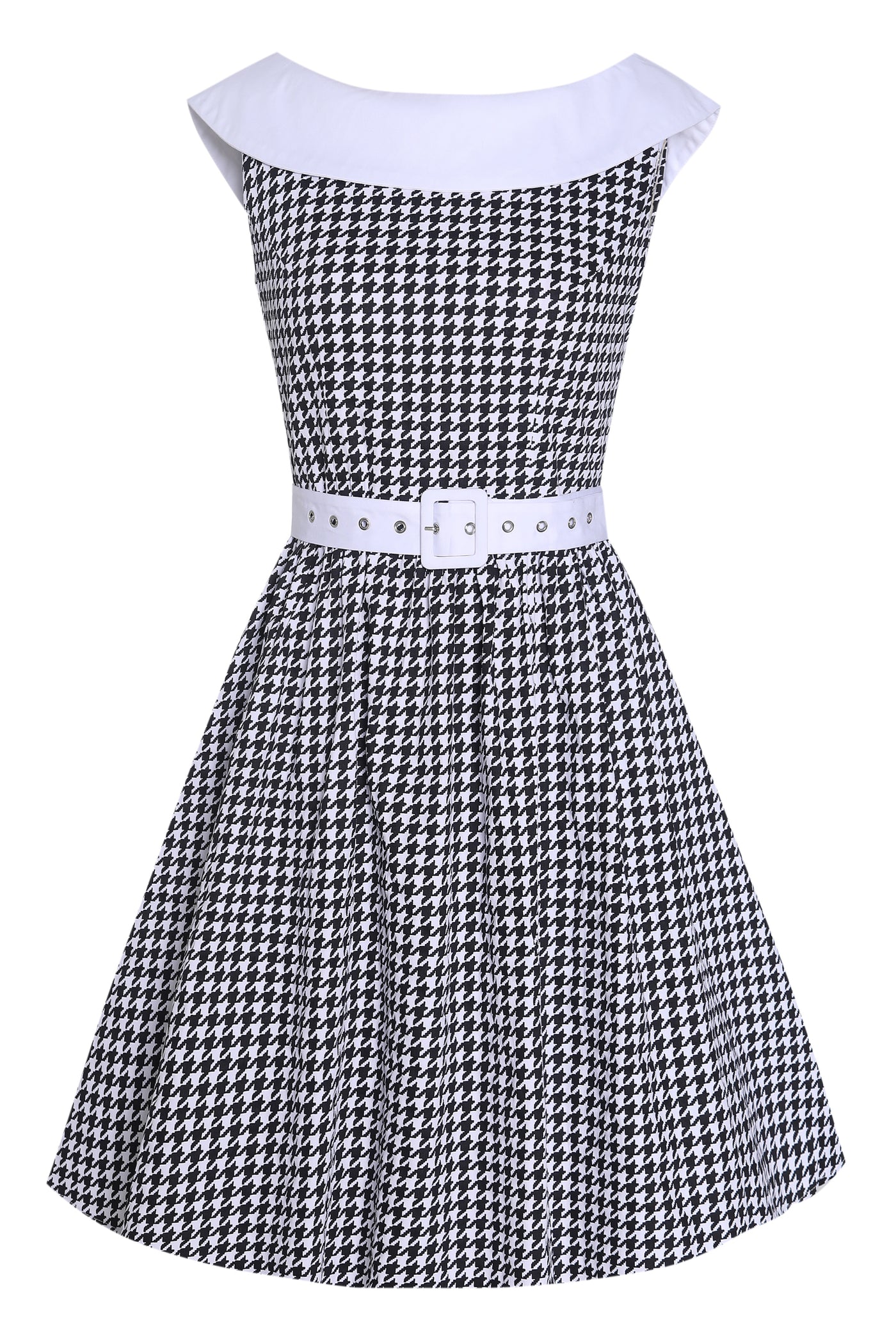 Front view of Houndstooth Roll Collar Dress