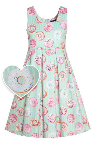 Front view of Kids Donut Green Swing Dress