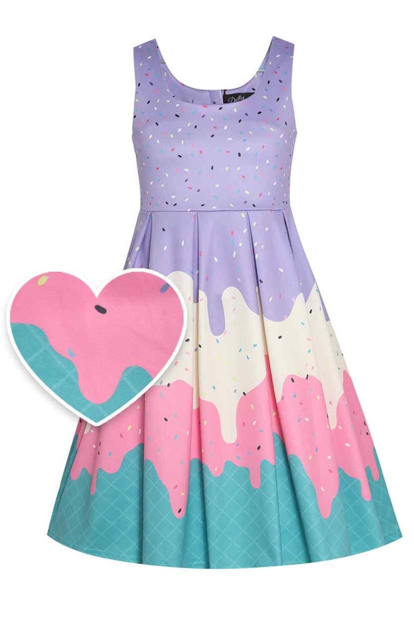 Front view of Kids Melted Ice Cream Swing Dress