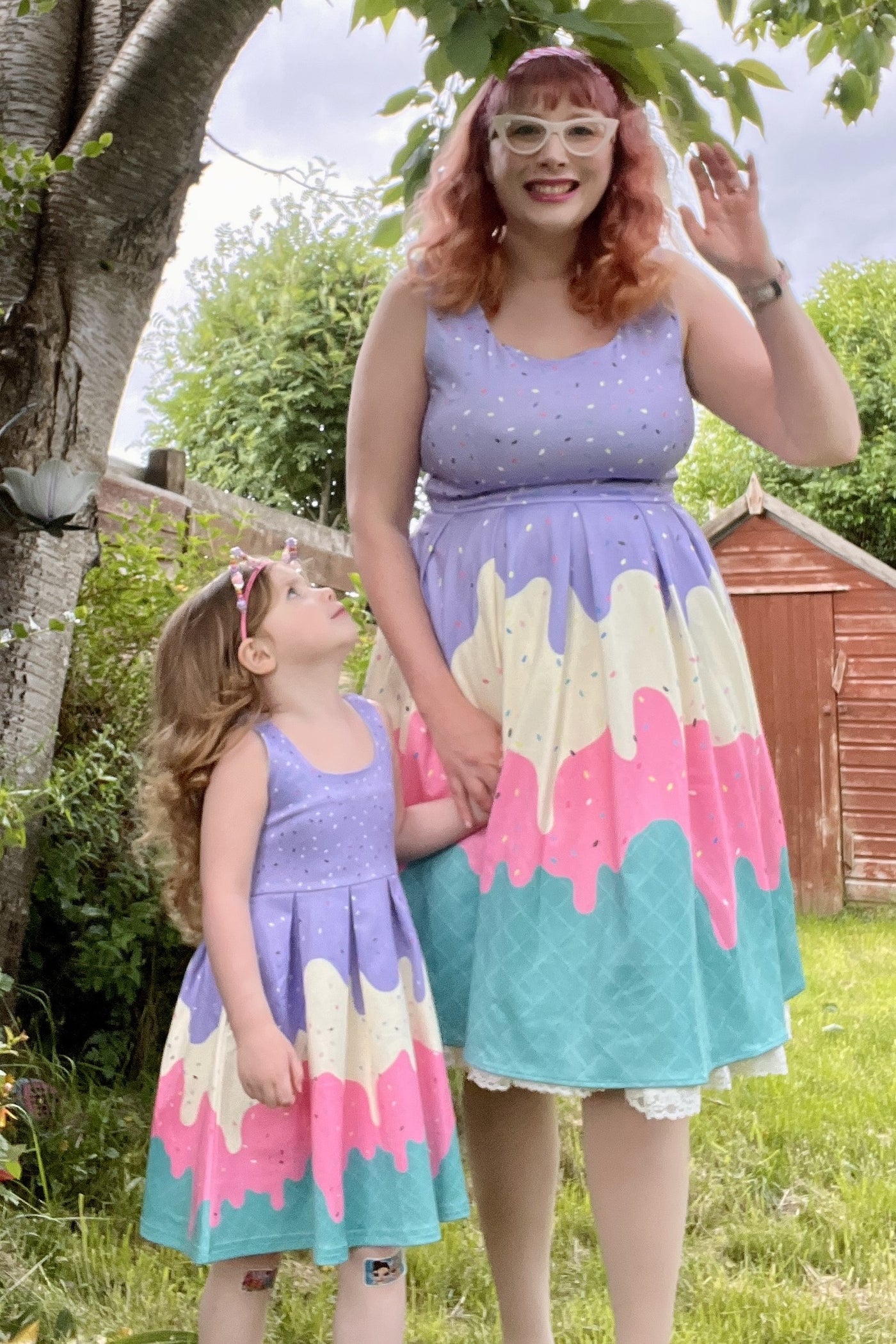Matching dresses in Summer Sprinkles Ice Cream Cone Swing Dress
