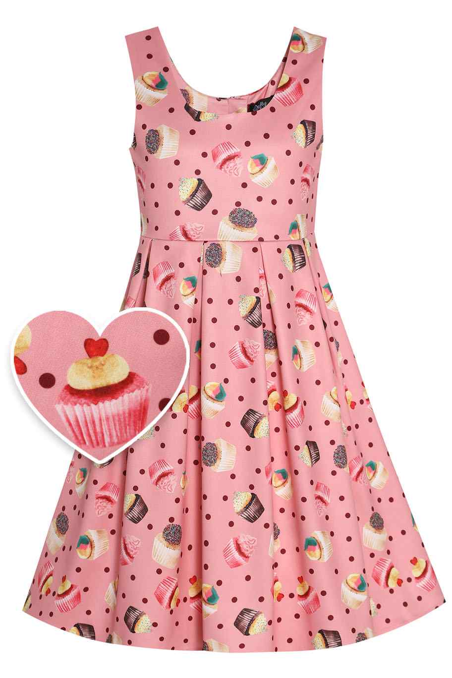 Front view of Kids Pink Cupcake Swing Dress