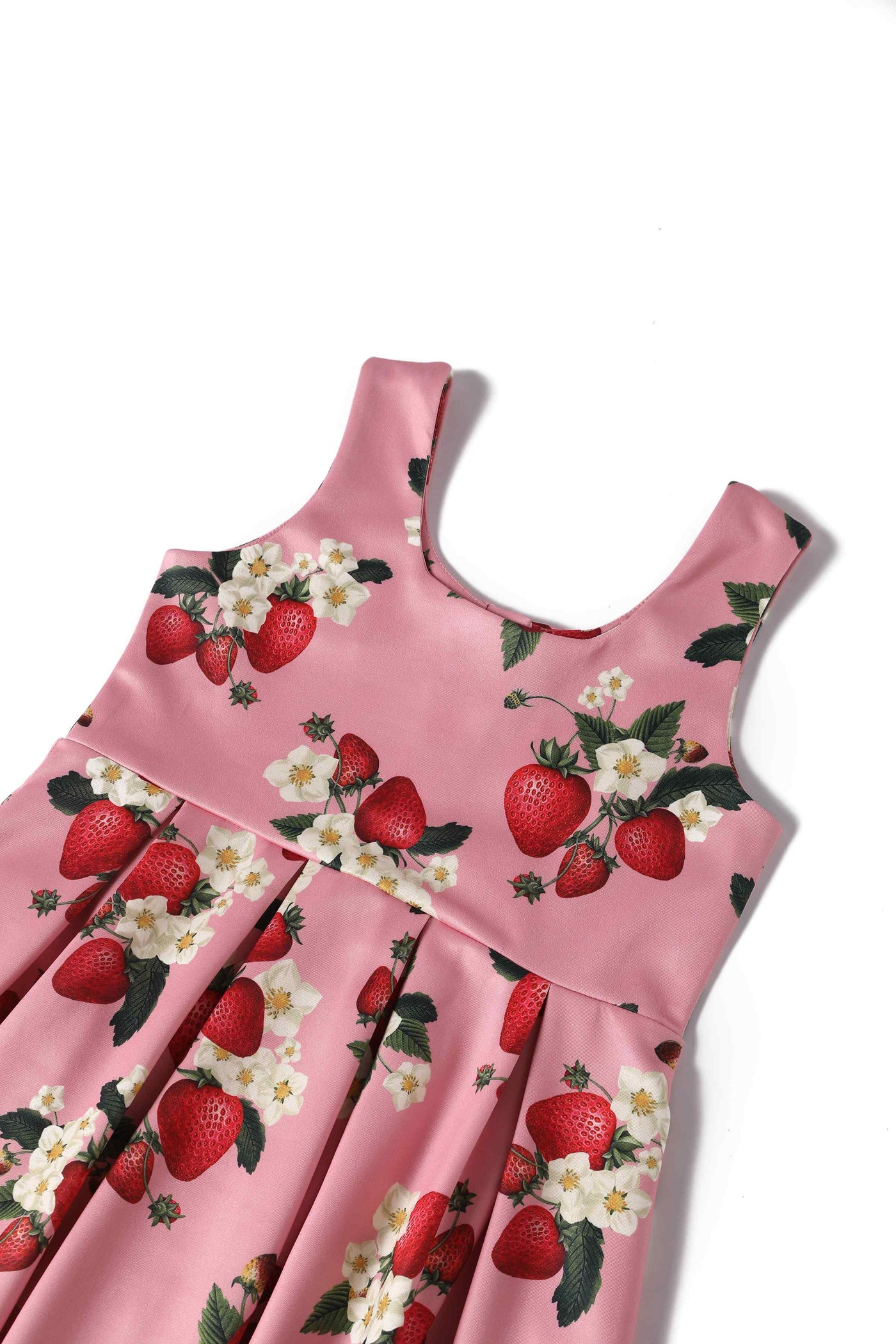 Close up view of Kids Pink Strawberry Swing Dress