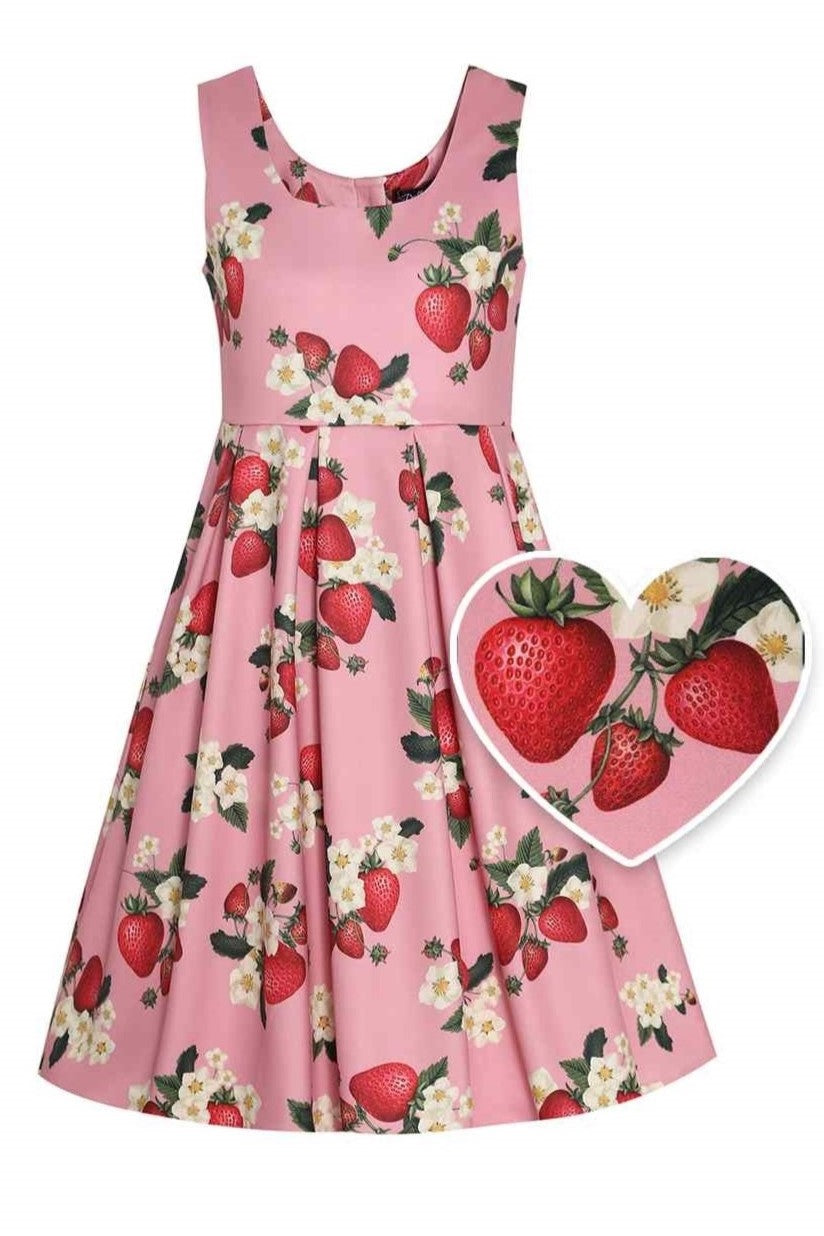 Front view of Pink Strawberry Swing Dress