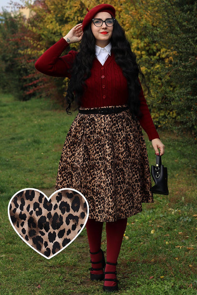 A model wearing Leopard Print Swing Skirt