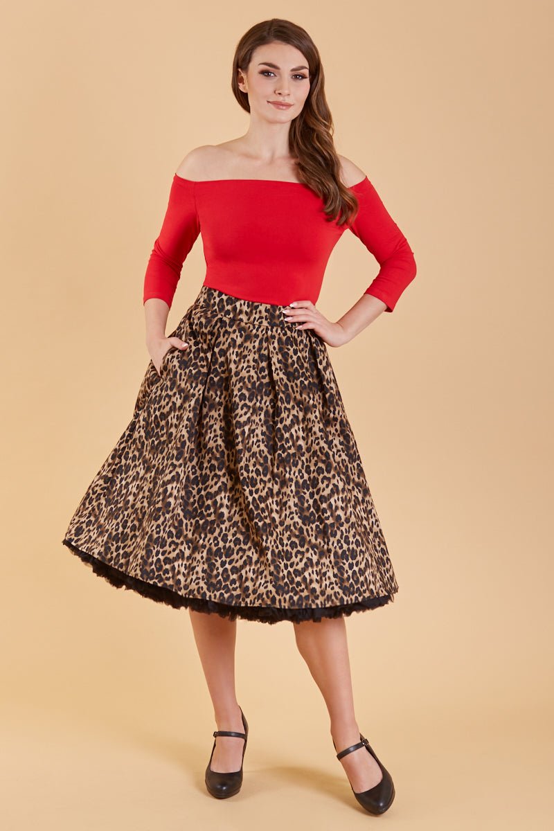 A model wearing a Leopard Print Swing Skirt