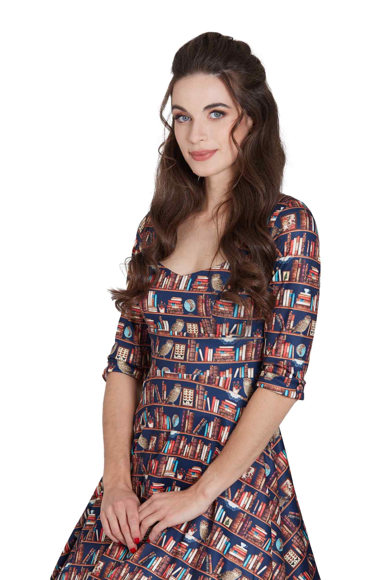 Model photo of Library Book Mid Calf Dress