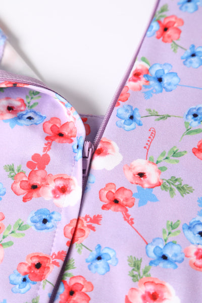 Close up view of Lilac Floral A-line Dress