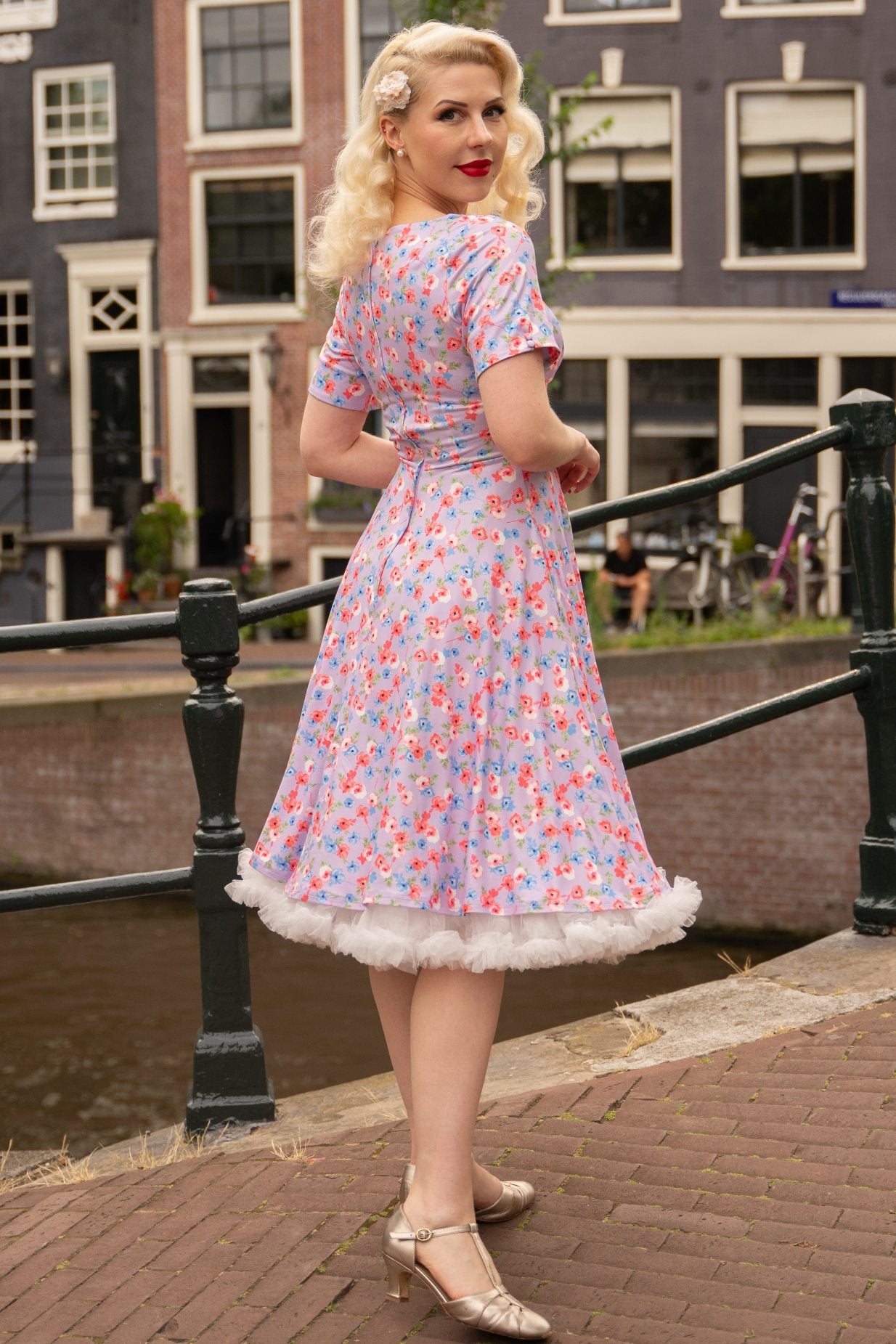 A model wearing a Lilac Floral A-line Dress