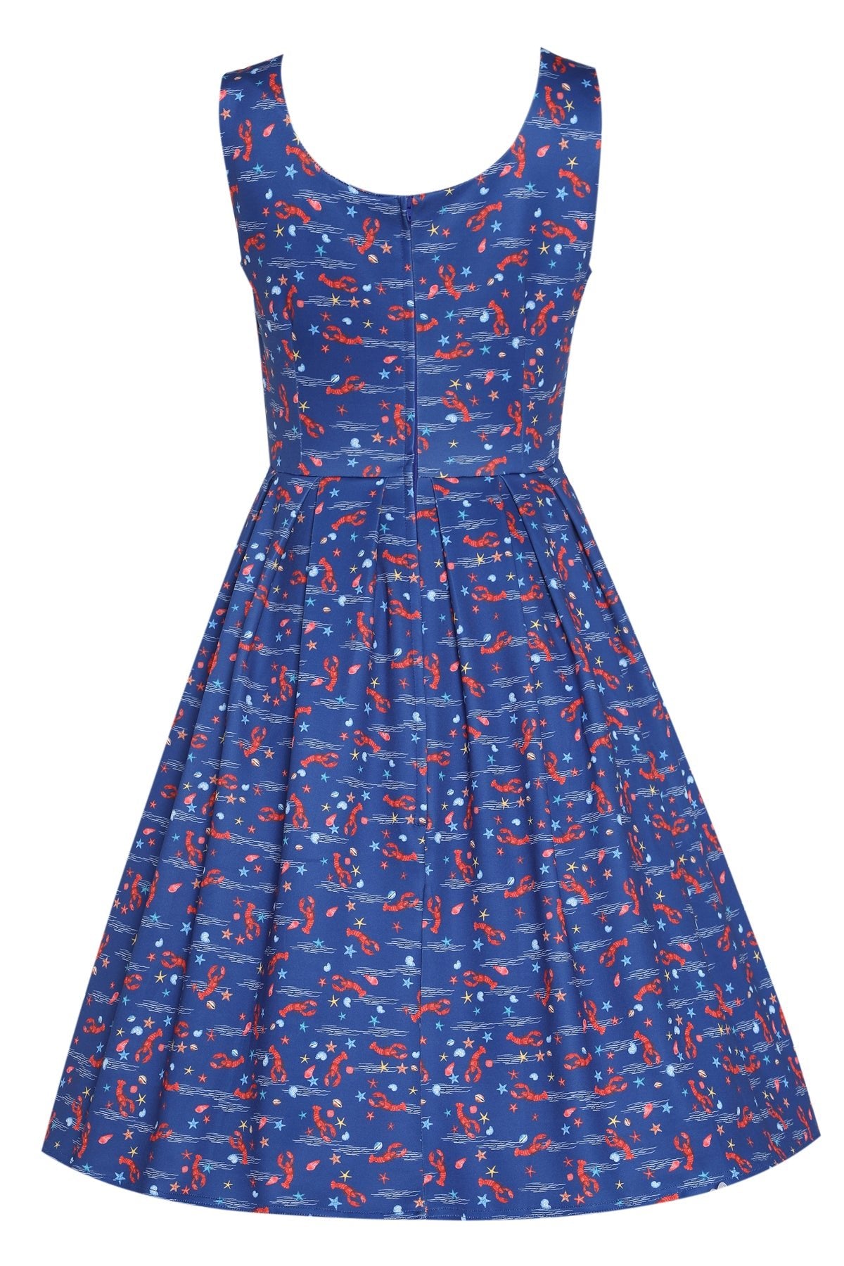 Back view of Lobster Dark Blue Flared Dress