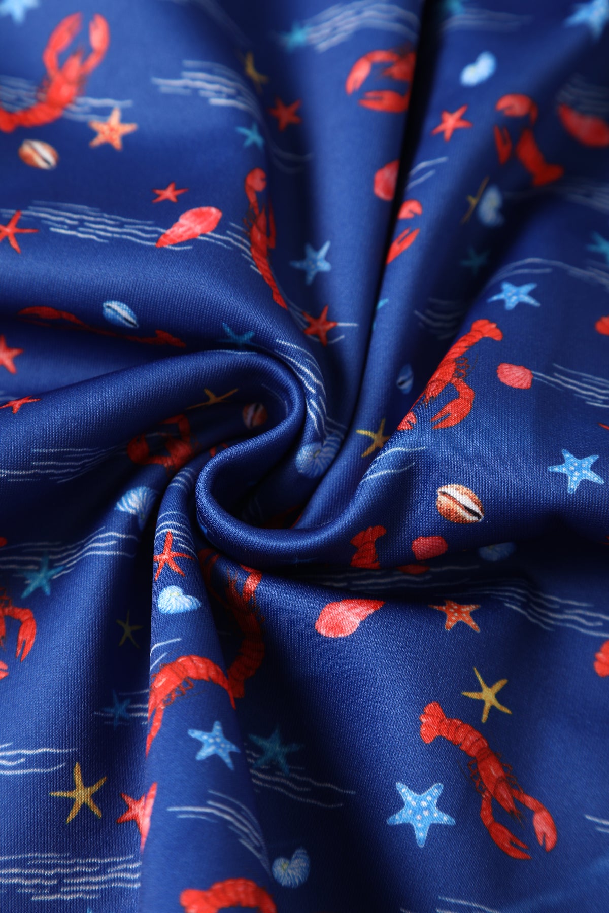 Close up view of Lobster Dark Blue Flared Dress