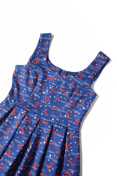 Close up view of Lobster Dark Blue Flared Dress