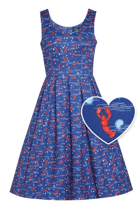 Front view of Lobster Dark Blue Flared Dress