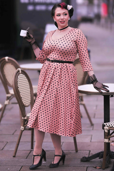  Long Sleeved Brown Polka Dot Dress