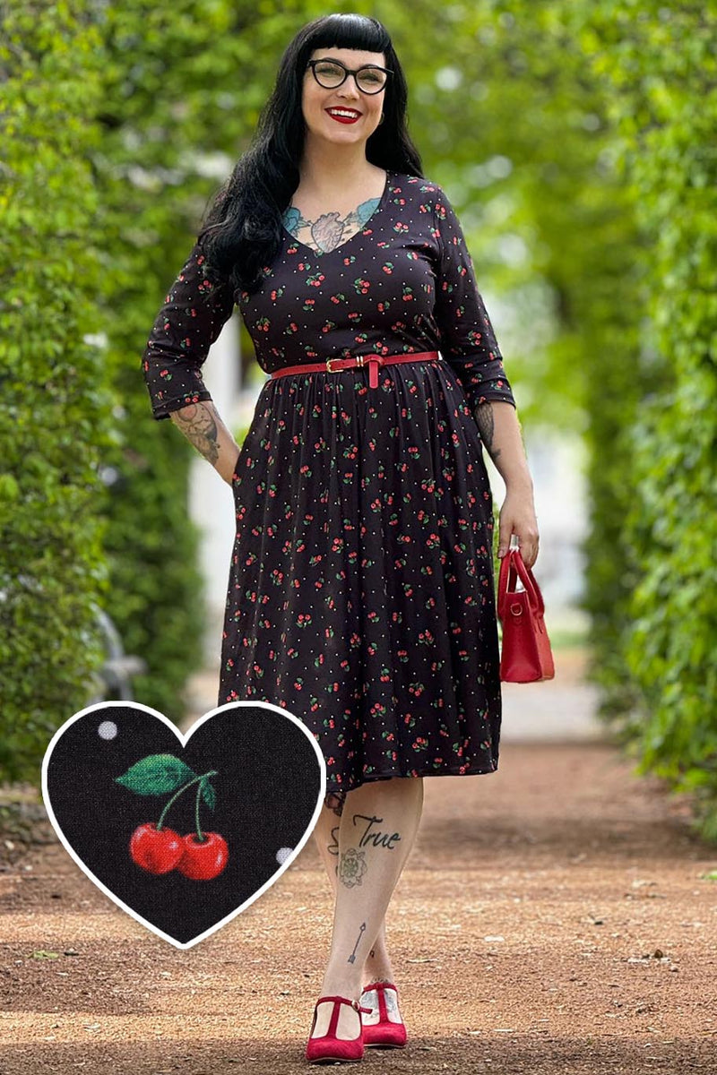 Black Long Sleeved Cherry Dress