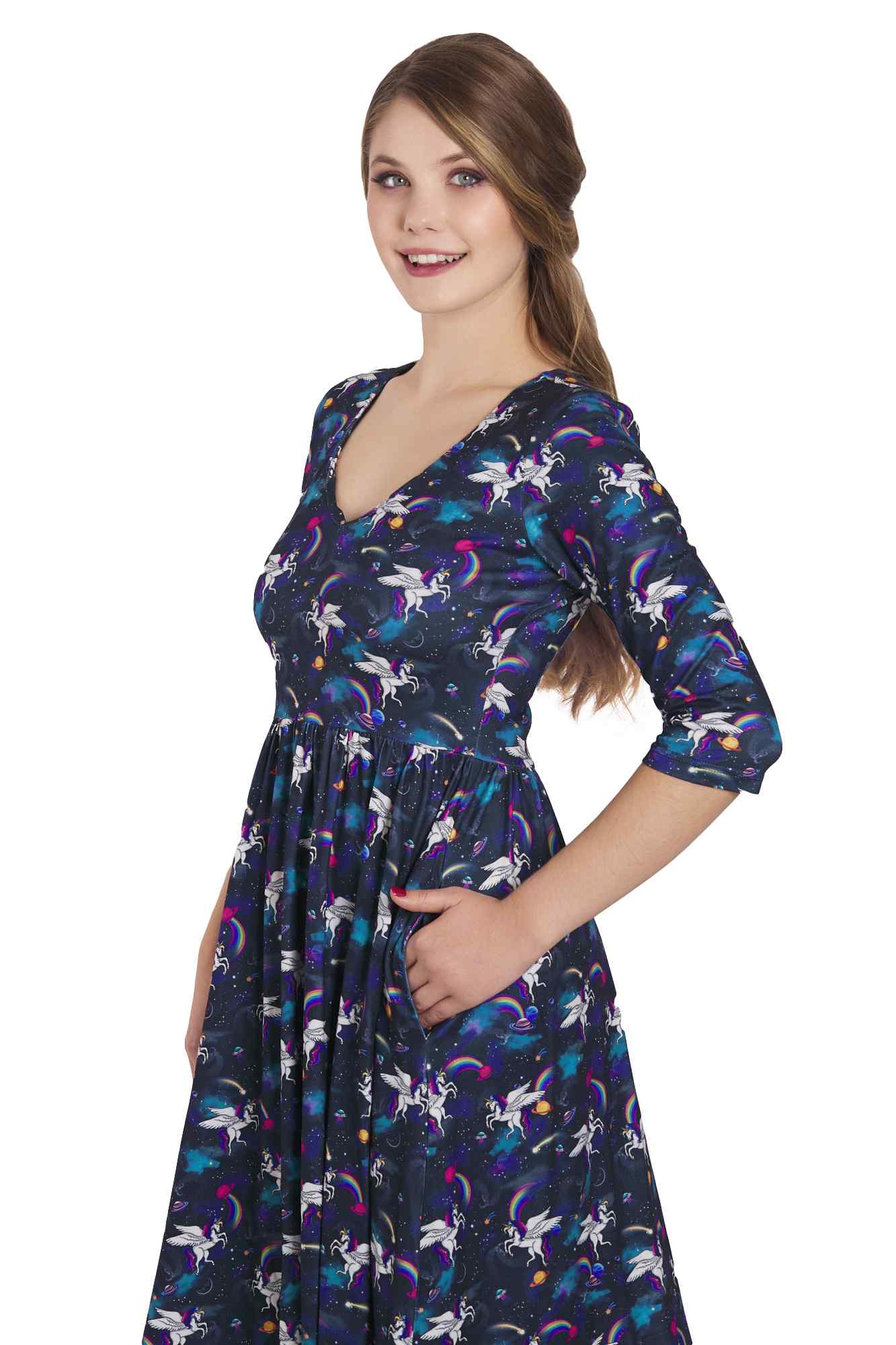 Model photo of Long Sleeved Magical Unicorn Dress