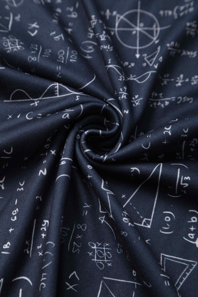 Close up on the navy blue maths equations fabric