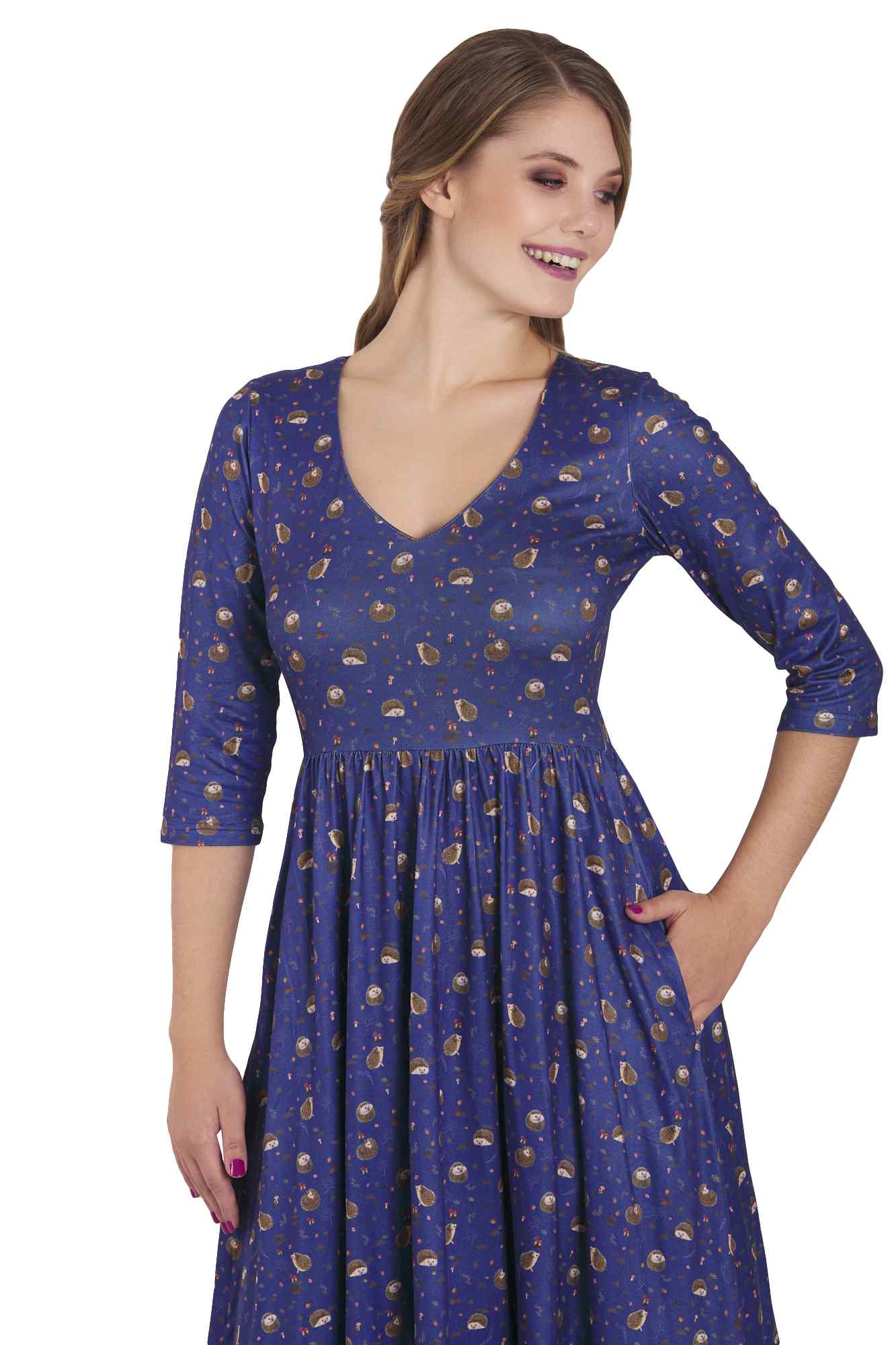 Model photo of Long Sleeved Purple Hedgehog Dress