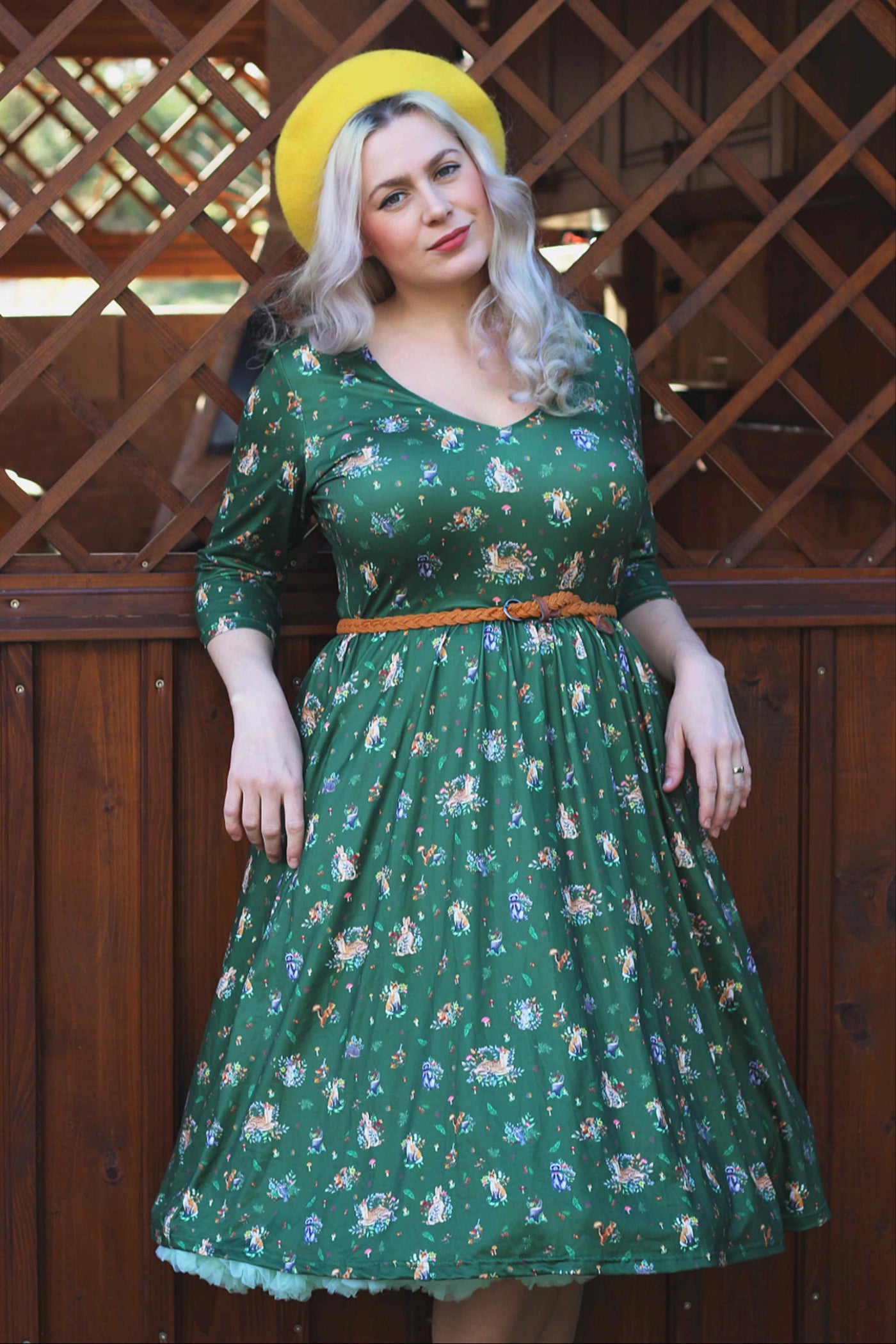 Green Woodland Fox & Owl Dress