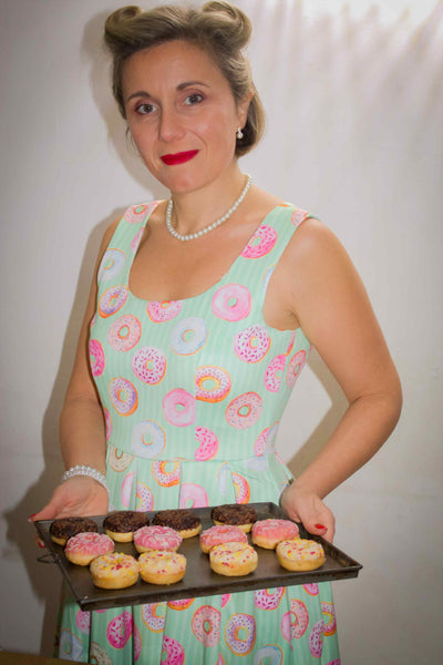 A model wearing Mint Donut Tea Dress