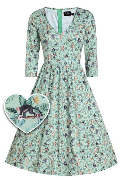 Billie Monkey Green Long Sleeved Dress