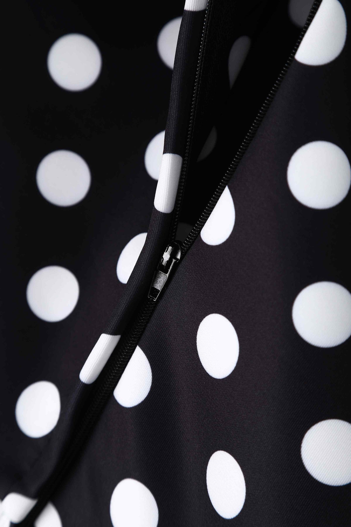 Close up view of Monochrome Polka Dot Off Shoulder Dress