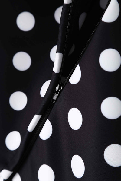 Close up view of Monochrome Polka Dot Off Shoulder Dress