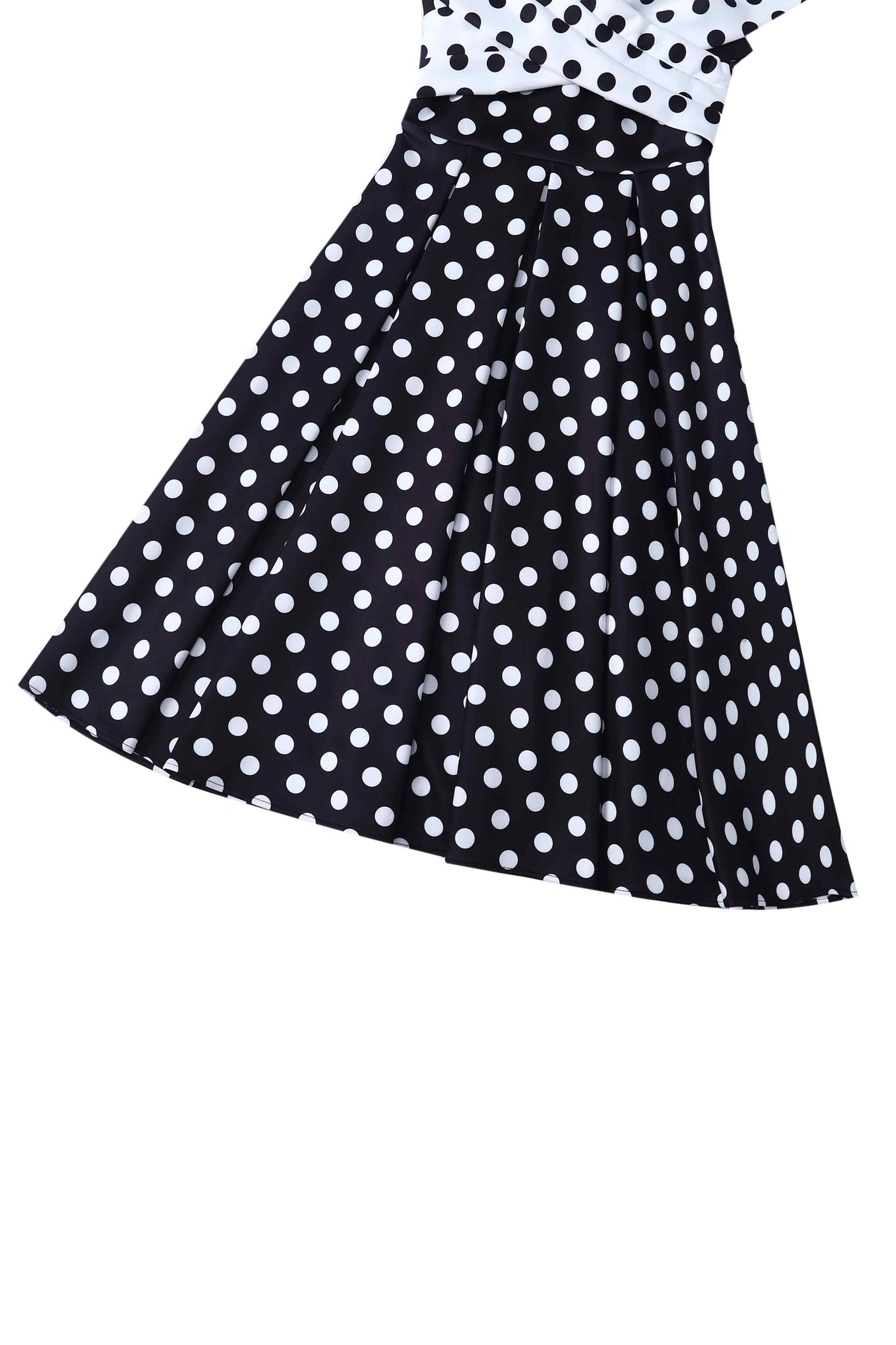 Close up view of Monochrome Polka Dot Off Shoulder Dress