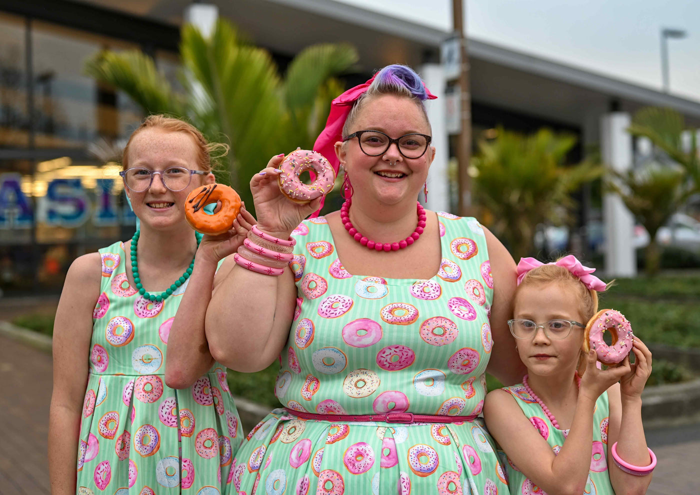 Mom and kid Donut Green Swing Dress