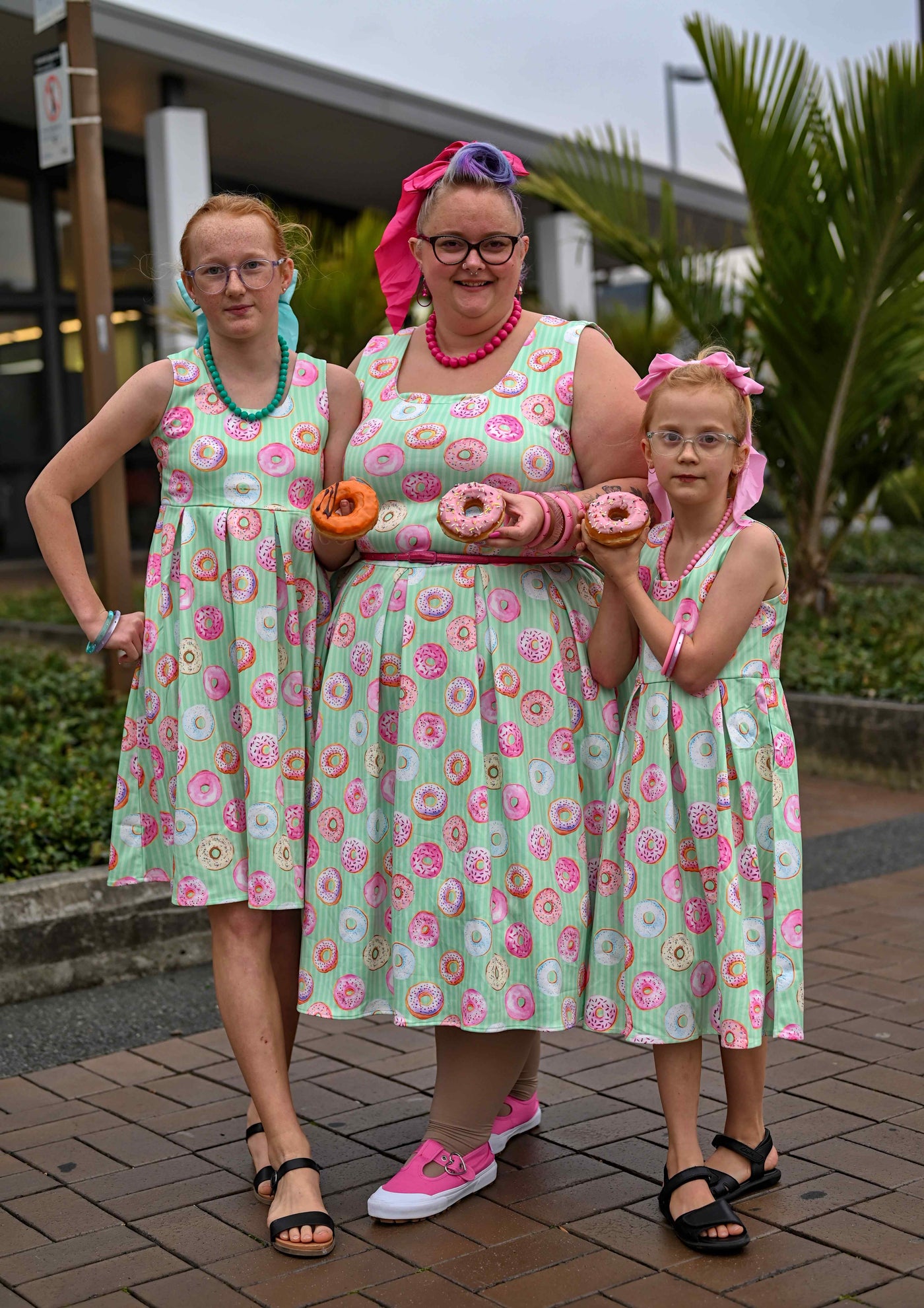 Mom and kid Donut Green Swing Dress