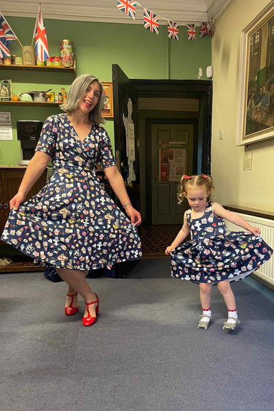 Mother and daughter's Navy Blue Wonderland Wrap Dress