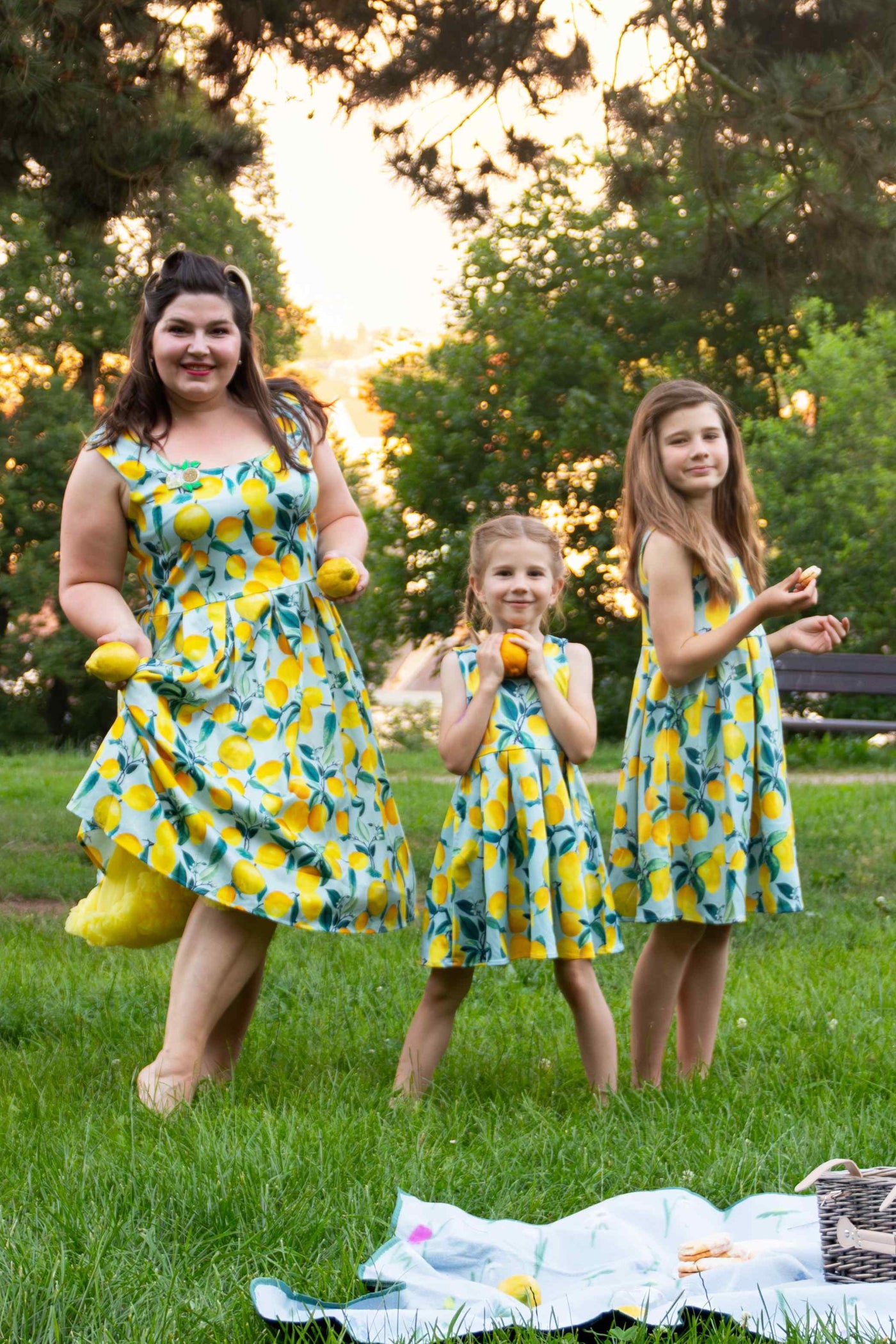 Mother and daughters in Summer Lemon Swing Dress