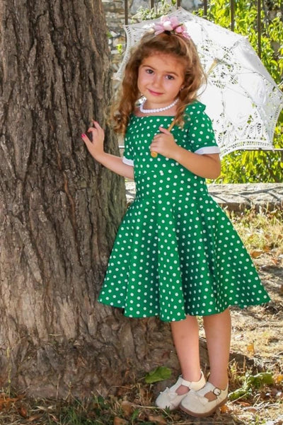 mum and daughter wearing a Green Polka Dot Dress