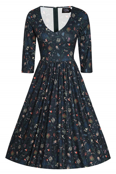 Front view of Mystical Forest Print Dress