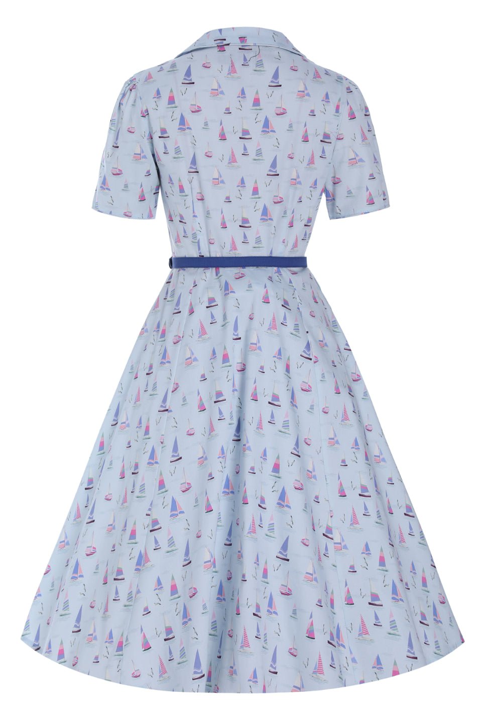 Back view of Nautical Sailboat Shirt Dress in Light Blue