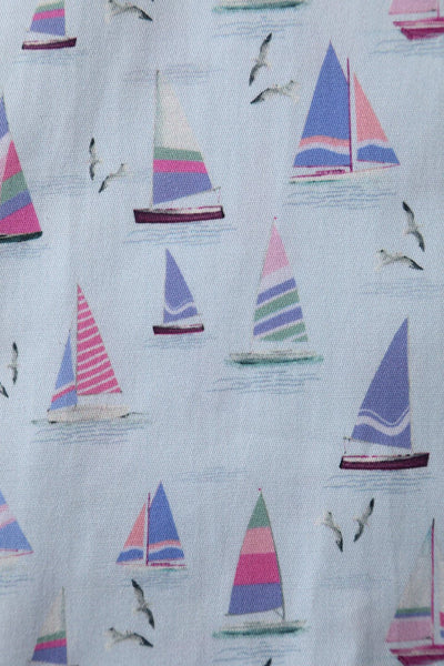 Close up view of Nautical Sailboat Shirt Dress in Light Blue