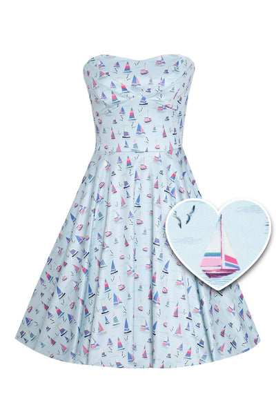 Light Blue Nautical Sailboat Strapless Dress