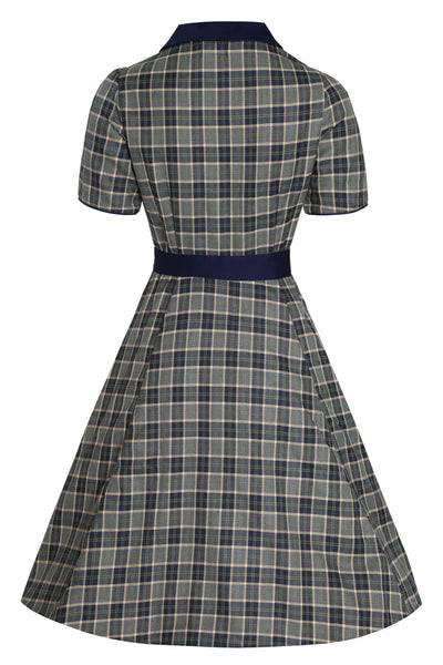 Back view of Navy & Grey Tartan Shirt Dress