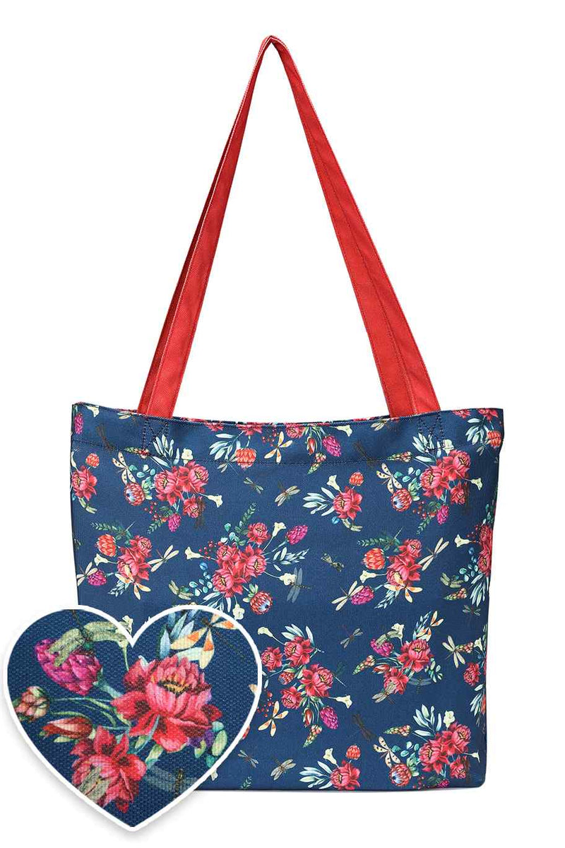 Navy Blue Dragonfly Print Canvas Bag