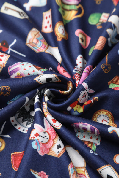 navy blue wonderland print