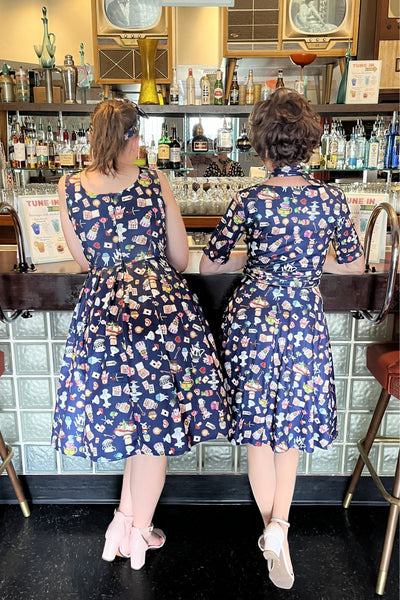 Navy Blue Wonderland Swing Dress and headband