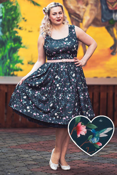 Navy Hummingbird Swing Dress