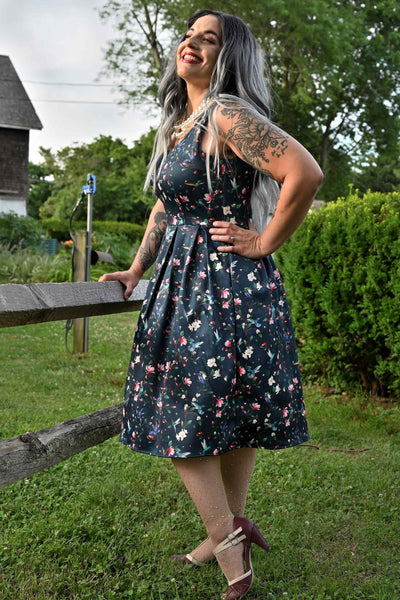 Navy Hummingbird Swing Dress