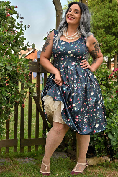 Navy Hummingbird Swing Dress