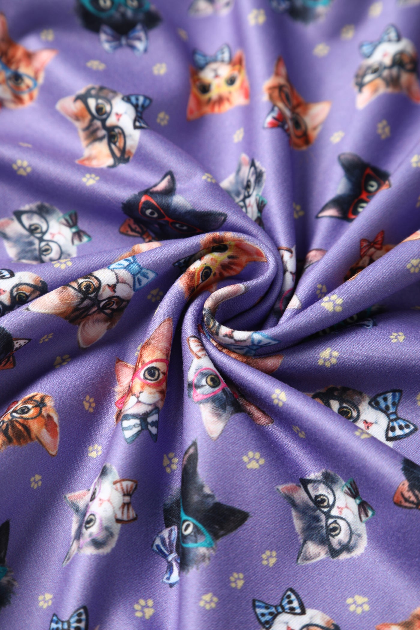 Close up view of Purple Nerdy Cat Long Sleeved Dress