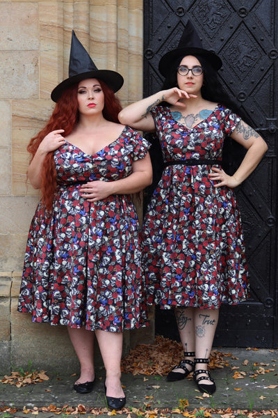 Ladies wearing  Off Shoulder 50s Rockabilly Skull Dress