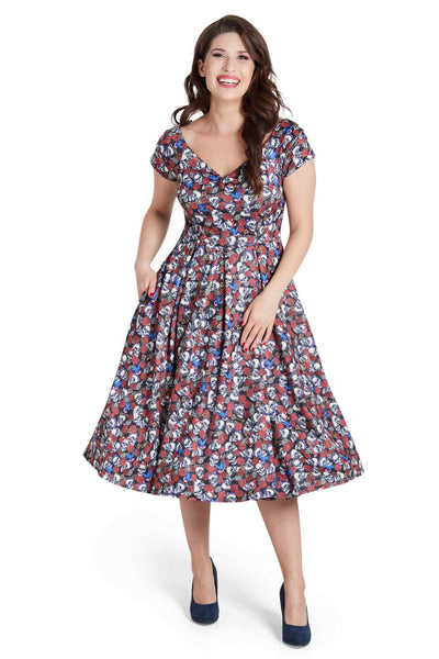 Off Shoulder 50s Rockabilly Skull Dress