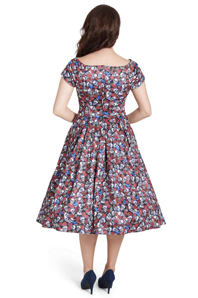 Off Shoulder 50s Rockabilly Skull Dress