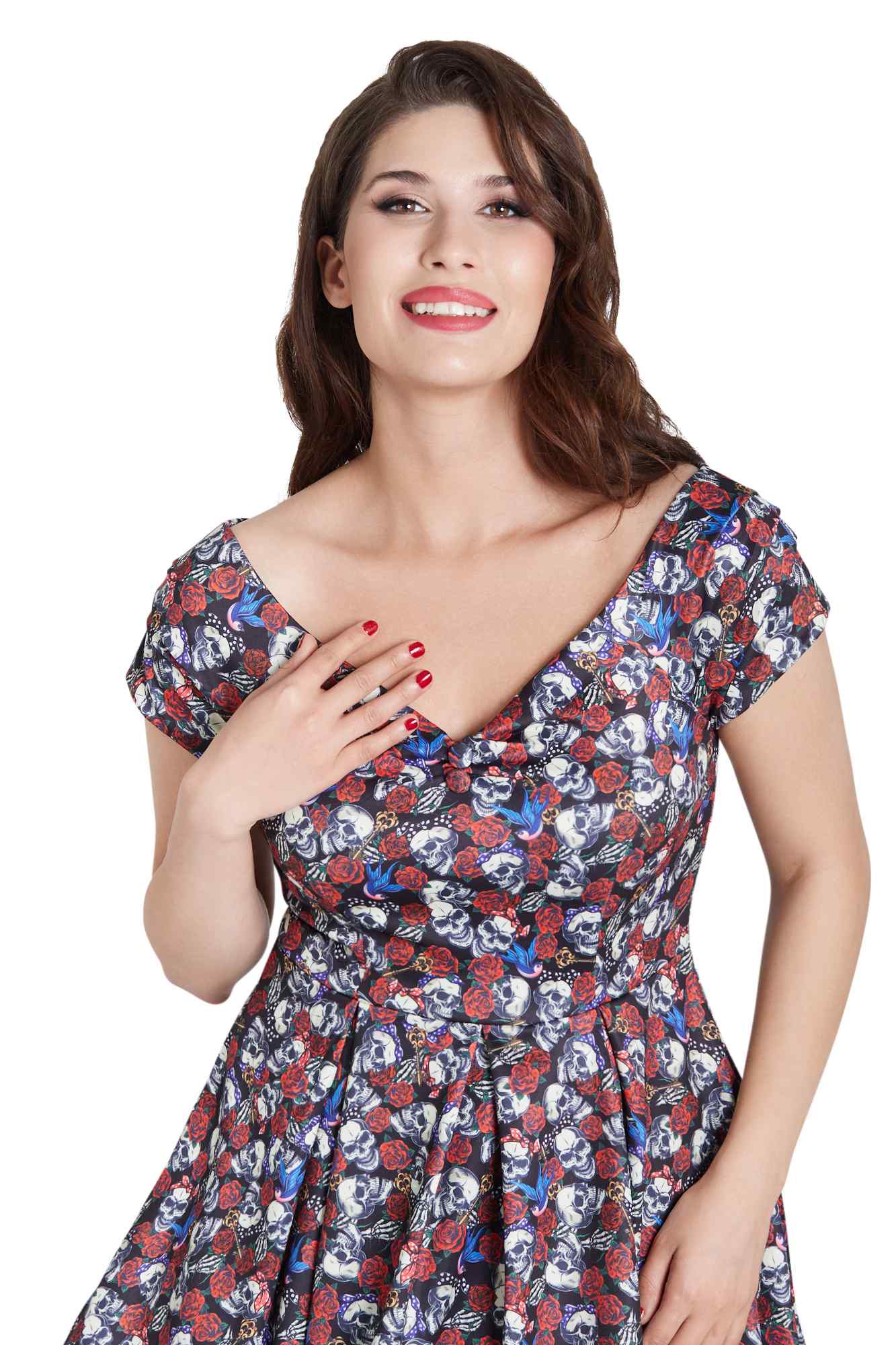 Off Shoulder 50s Rockabilly Skull Dress