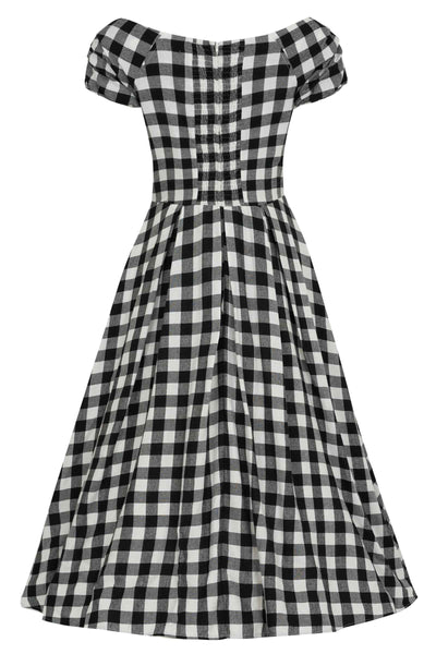 Back view of Off Shoulder Black Gingham Check Circle Dress